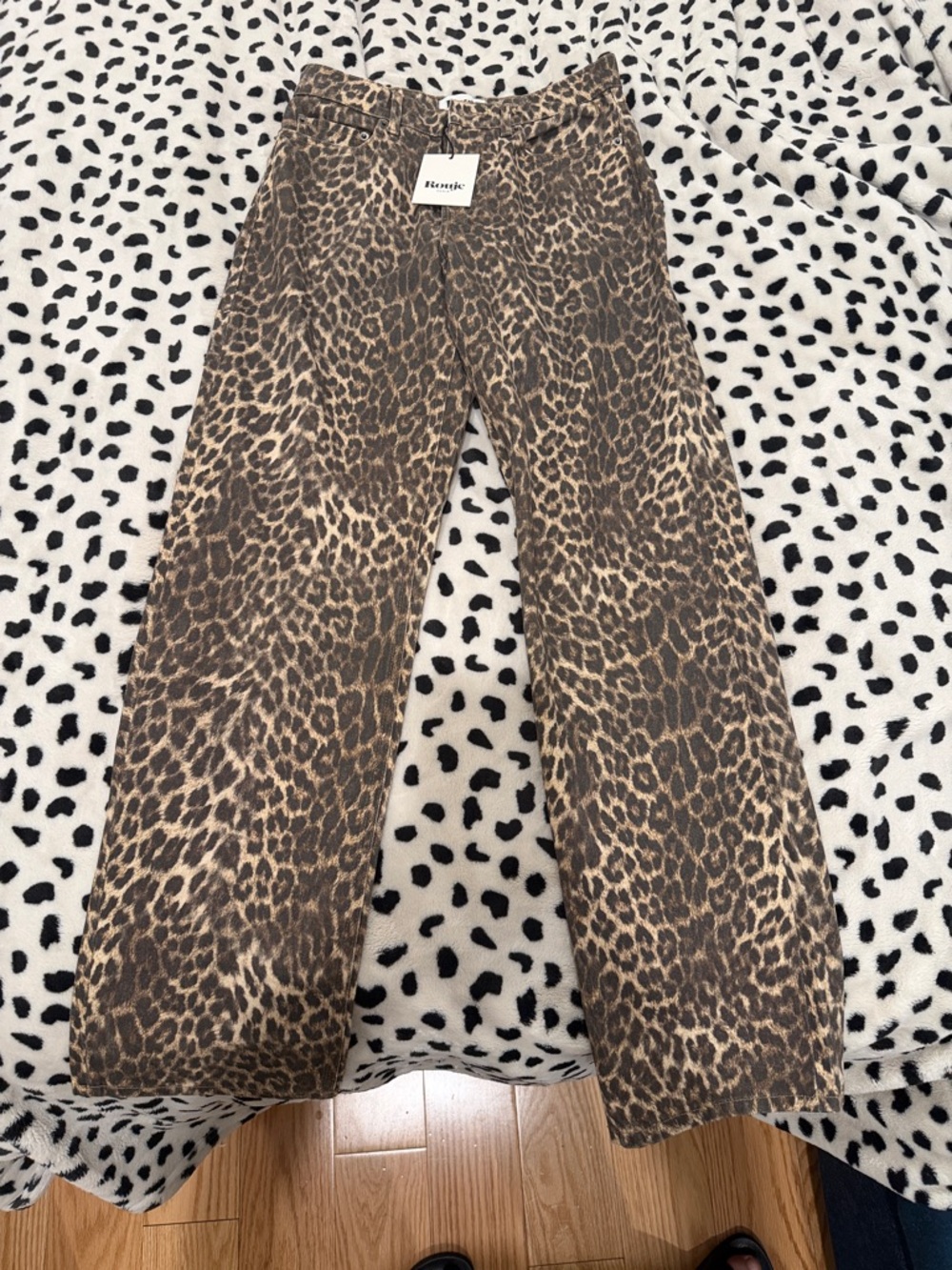 Leopard Print Wide Leg Pants - Brown Beige
